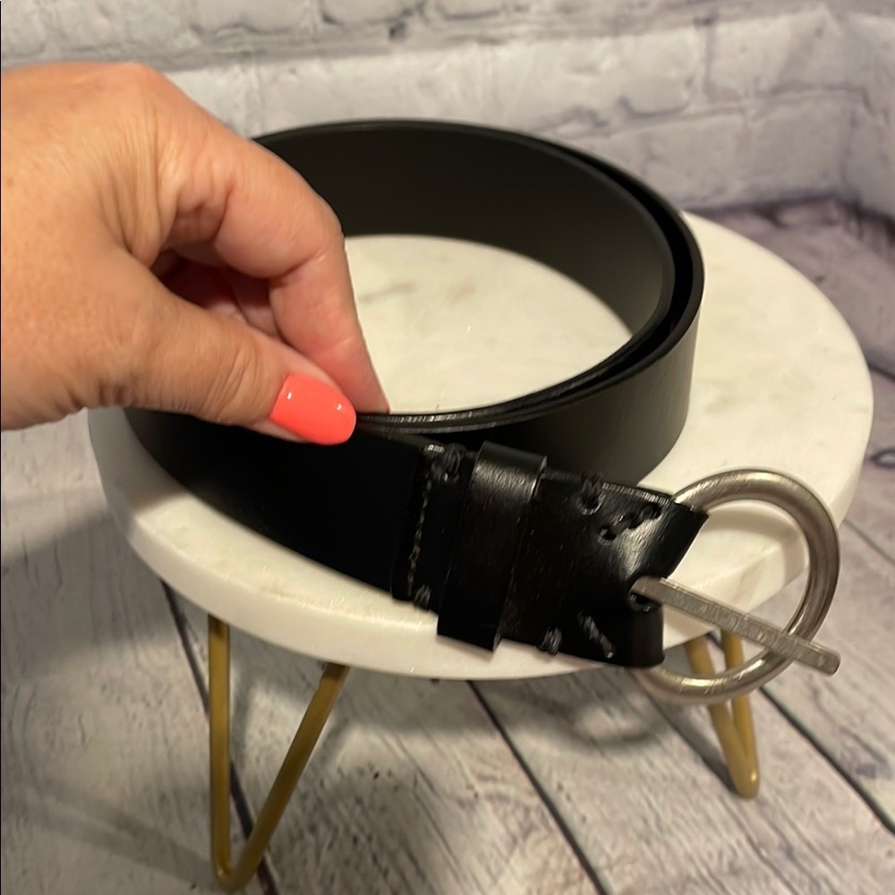 Denim & Supply Ralph Lauren Black Belt with Silver Ring Buckle SzL
